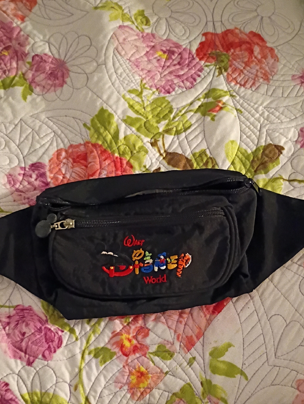 Disney Black Vintage Fanny Pack with Colorful Embroidered Logo